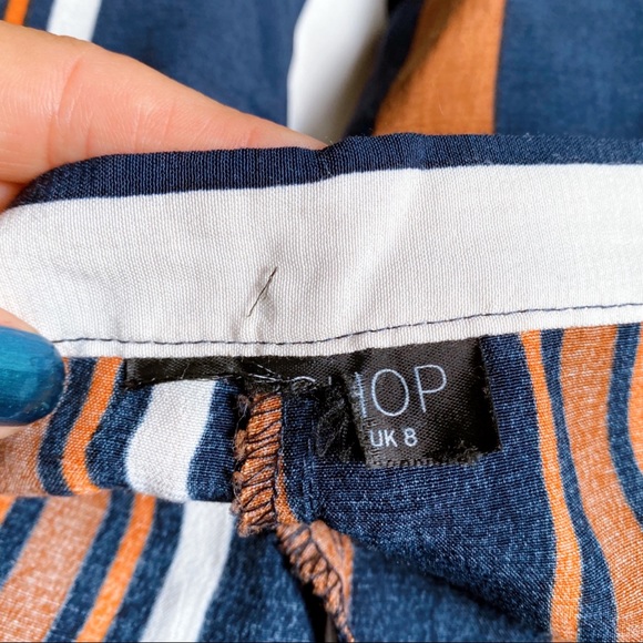 🍂 TOPSHOP DARK BLUE BURNT ORANGE WIDE LEG HIGH WAIST STRIPE PANTS! - Picture 7 of 12